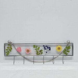 Dried Flowers Glass Multi Hook Key Hanger Wall Decor Boho Shabby Cottagecore